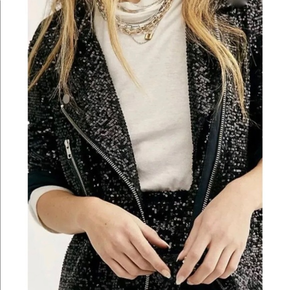 XSOLDXFree People Midnight Moto Sequin Jacket - Picture 3 of 11